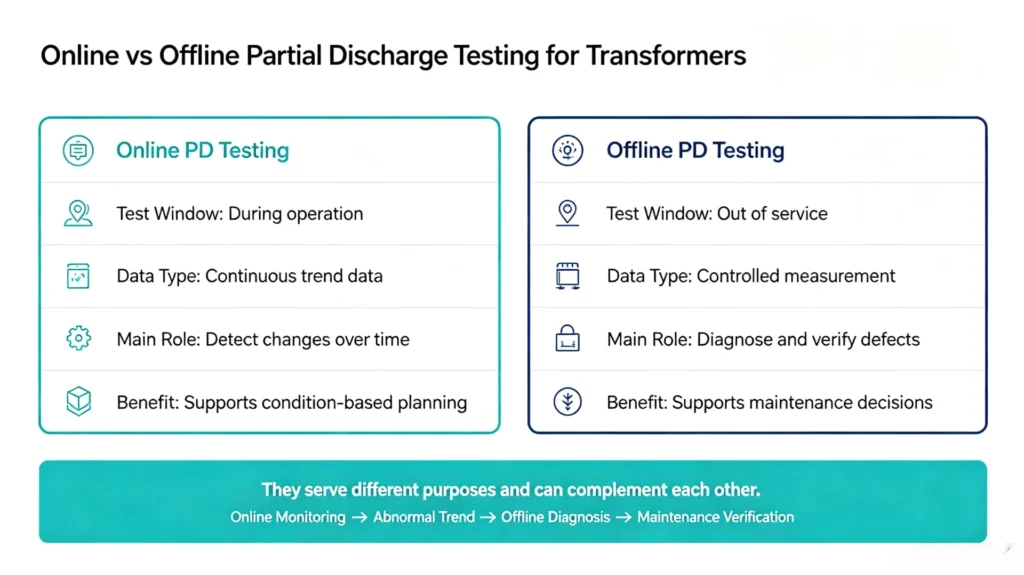 Online vs Offline Partial Discharge Testing for Transformers
